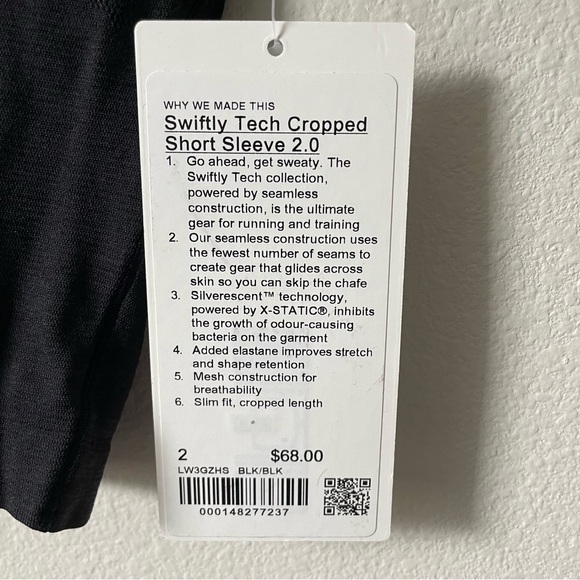 NWT Lululemon Swiftly Tech Cropped Short-Sleeve Black Size 2 - Picture 3 of 6